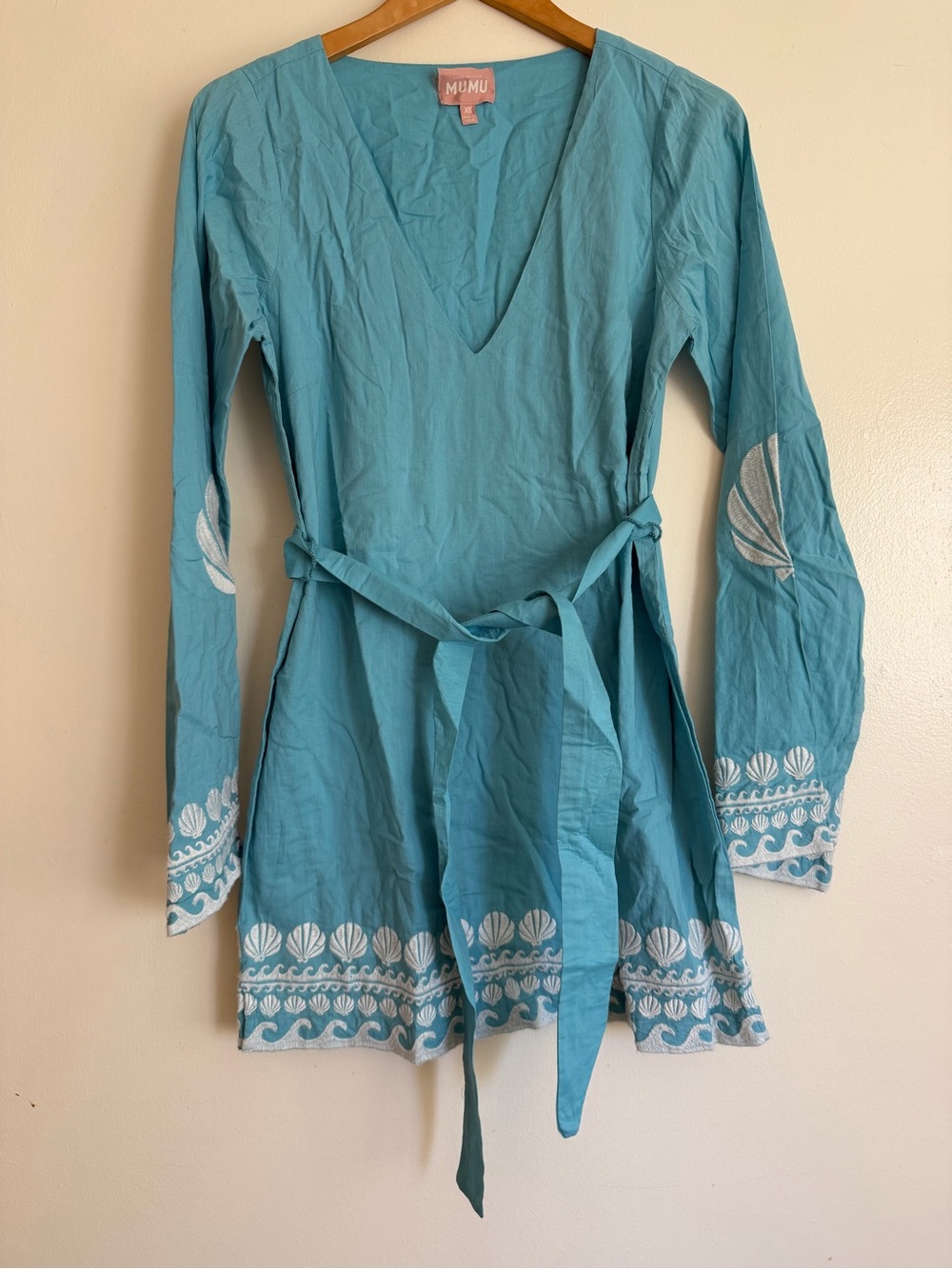 Show Me Your MuMu Teal Embroidered V-Neck Mini Dress